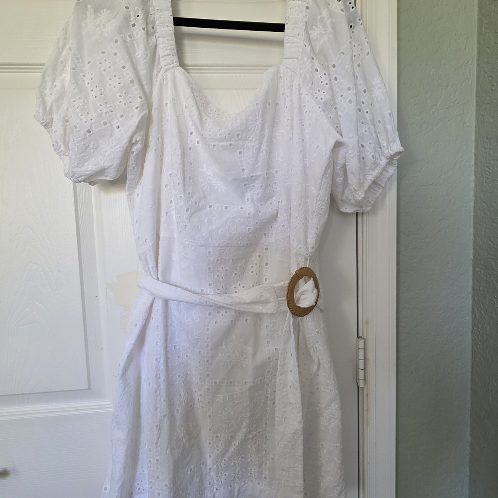 LOFT White Eyelet Puff Sleeve Mini Dress